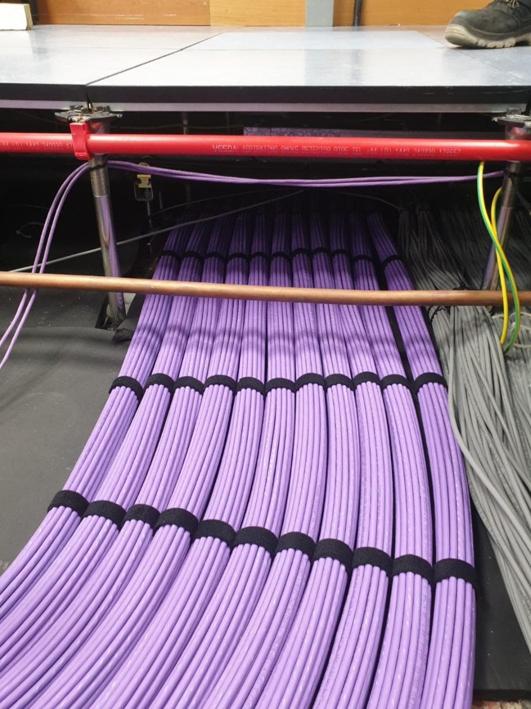 Neatly bundled data cables in a data center